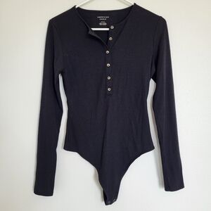 AE American Eagle Henley Ribbed Bodysuit - Black